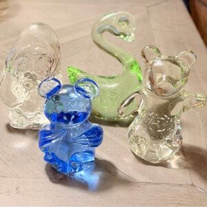 Glass And Crystal Animal Paperweights, Viking, Etc